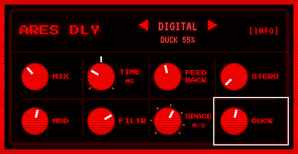 Ares DLY — bottom row: MOD, FILTER, SPACE, DUCK